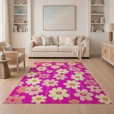 Playful Smiling Daisy Pink Area Rug