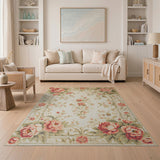 ODIKA Vintage Floral Washable Area Rug - Low Pile Non-Slip Traditional Rug