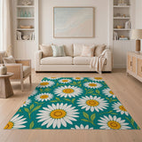 Blue and Teal Teal Daisy Floral Area Rug