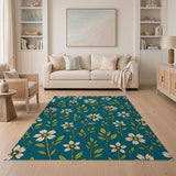Blue and Teal Teal Daisy Floral Pattern Area Rug