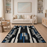 Modern Geometric Blue Black Area Rug