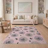 Pink Sunflower Crescent Moon Boho Rug