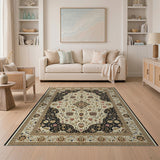 Opulent Ivory Black Persian Medallion Rug