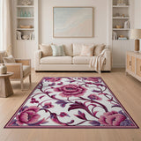 ODIKA Pink Vintage Floral Washable Rug - Low Pile Non-Slip Area Rug