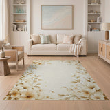 Beige and Neutral Elegant Cream Floral Border Area Rug
