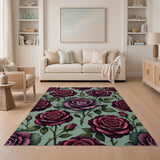 Deep Red Roses and Kale Floral Area Rug