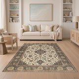 Beige and Neutral Traditional Persian Beige Traditional Persian Medallion Area Rug