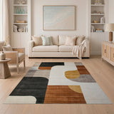 Abstract Curved Geometric Neutral Area Rug