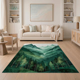 Layered Green Mountain Valley Forest Rug