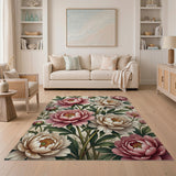 Vintage Blush Pink Peony Bouquet Area Rug