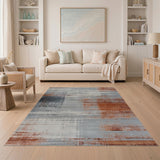 Distressed Grey and Orange Abstract Area Rug