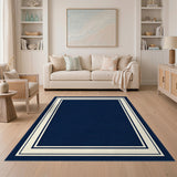 Navy Blue Geometric Border Area Rug