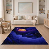 Cosmic Moonlit Swirl Area Rug with Stars Planets