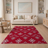 Elegant Red Snowflake Ornament Area Rug