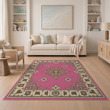 Pink Ornate Floral Medallion Rug