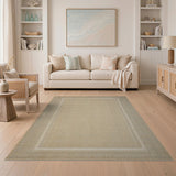 Beige Woven Area Rug with White Border Frame