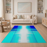 Blue Teal Geometric Grid Area Rug