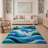 Playful Whale Ocean Waves Kids Area Rug