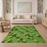 Verdant Green Rug with Yellow Blossom Motifs