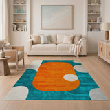 ODIKA Abstract Geometric Orange & Teal Washable Area Rug, Low Pile Non-Slip Modern Carpet