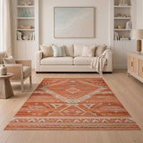 Orange Terracotta Diamond Geometric Southwestern Rug