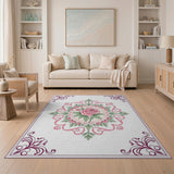 Ornate Pink Rose Medallion Area Rug