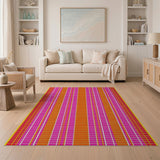 Vibrant Pink Orange Striped Area Rug