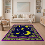 Celestial Moons Stars Rug with Tribal Golden Border
