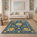 Blue Gold Floral Persian Area Rug