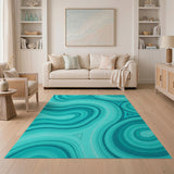 Blue and Teal Swirl Abstract Area Rug