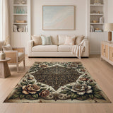 Vintage Gold Mandala Peony Area Rug