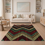 Red Green Zigzag Braided Area Rug