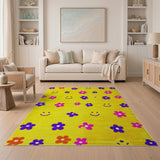 Cheerful Yellow Smiley Faces Flower Area Rug