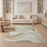 Abstract Wave Beige Neutral Abstract Area Rug