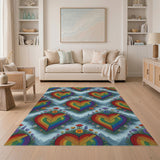 Rainbow Heart Floral Washable Area Rug