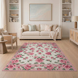 Pink Pink Rose Vine Floral Area Rug