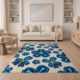 Whimsical Blue Floral Pattern Area Rug