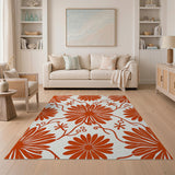 Burnt Orange Daisy Floral Area Rug
