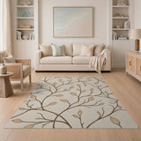 Delicate Beige Leaf Vine Branch Rug