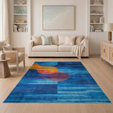 Abstract Blue Orange Geometric Modern Area Rug