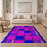 Vibrant Pink Blue Purple Grid Geometric Rug