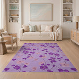 Purple Purple Floral Embroidered Area Rug