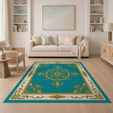 Traditional Persian Blue and Teal Ornate Teal Gold Medallion Area Rug