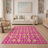 Floral Vintage Vibrant Pink Daisy Scatter Area Rug