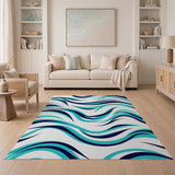 Teal Navy Abstract Wave Area Rug