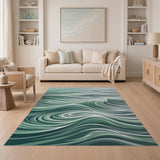 Abstract Area Teal Ocean Waves Abstract Area Rug