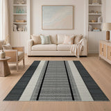 Black and White Black White Striped Woven Area Rug