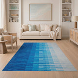 Blue Ombre Vertical Stripe Area Rug