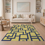 Yellow Navy Geometric Maze Area Rug
