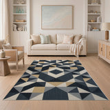 Geometric Navy Grey Gold Area Rug